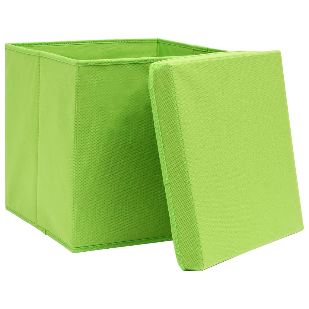 Oppbevaringsbokser Med Lokk 10 Stk Grønn 32X32X32 Cm Stoff