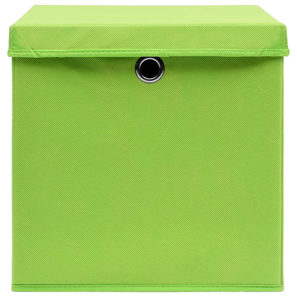 Oppbevaringsbokser Med Lokk 10 Stk Grønn 32X32X32 Cm Stoff