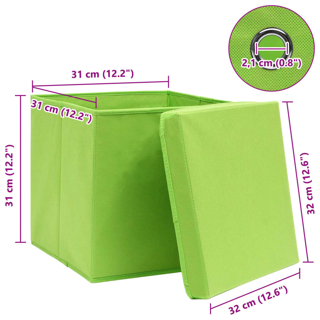 Oppbevaringsbokser Med Lokk 10 Stk Grønn 32X32X32 Cm Stoff