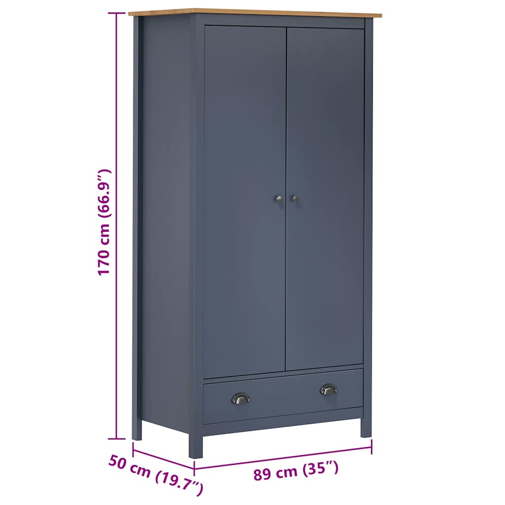 Garderobeskap 2 Dører Hill Grå 89X50X170 Cm Heltre Furu