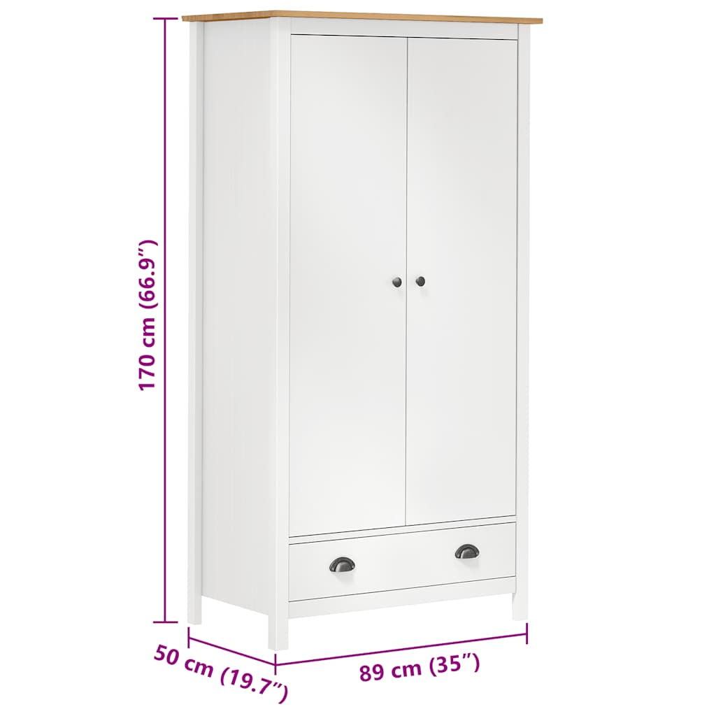 Garderobeskap 2 Dører Hill Hvit 89X50X170 Cm Heltre Furu
