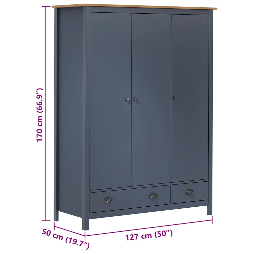 Garderobeskap 3 Dører Hill Grå 127X50X170 Cm Heltre Furu