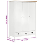 Garderobeskap 3 Dører Hill Hvit 127X50X170 Cm Heltre Furu