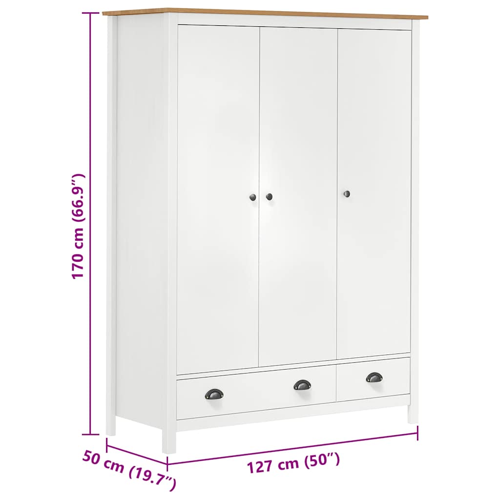Garderobeskap 3 Dører Hill Hvit 127X50X170 Cm Heltre Furu