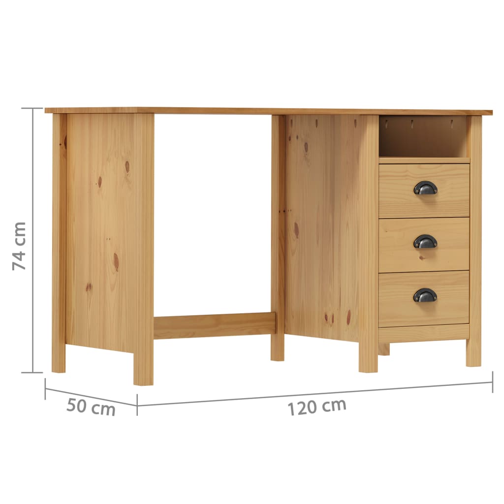 Skrivebord Hill Med 3 Skuffer 120X50X74 Cm Heltre Furu