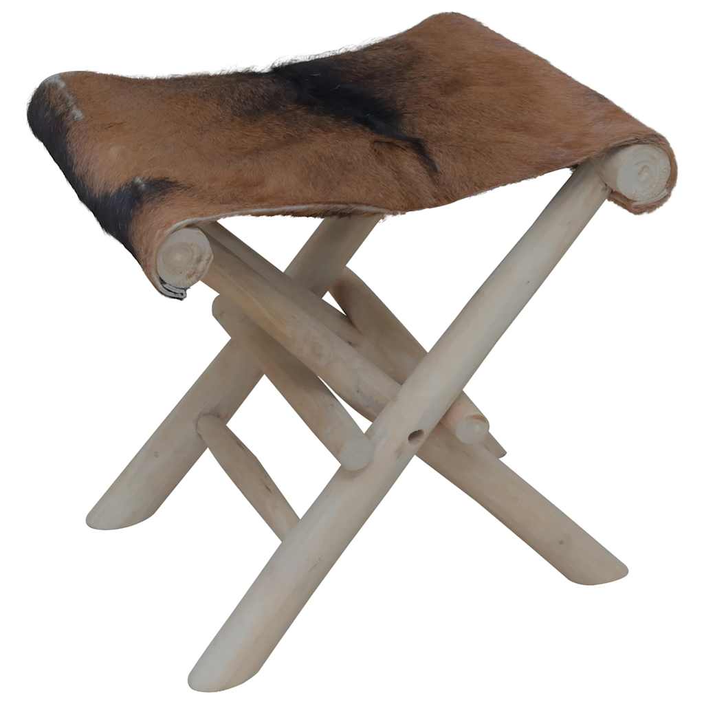 Sammenleggbar Krakk Geiteskinn Og Heltre Teak