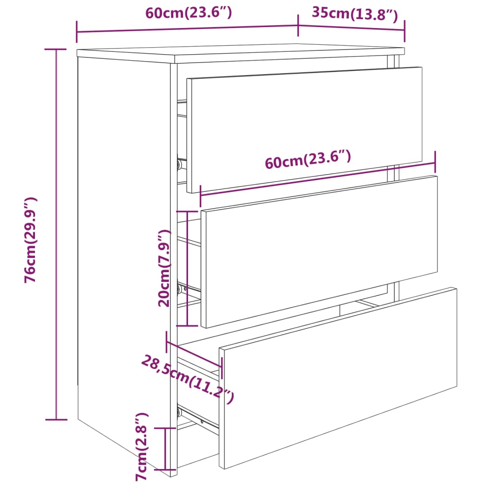 Skjenk Sonoma Eik 60X35X76 Cm Konstruert Tre