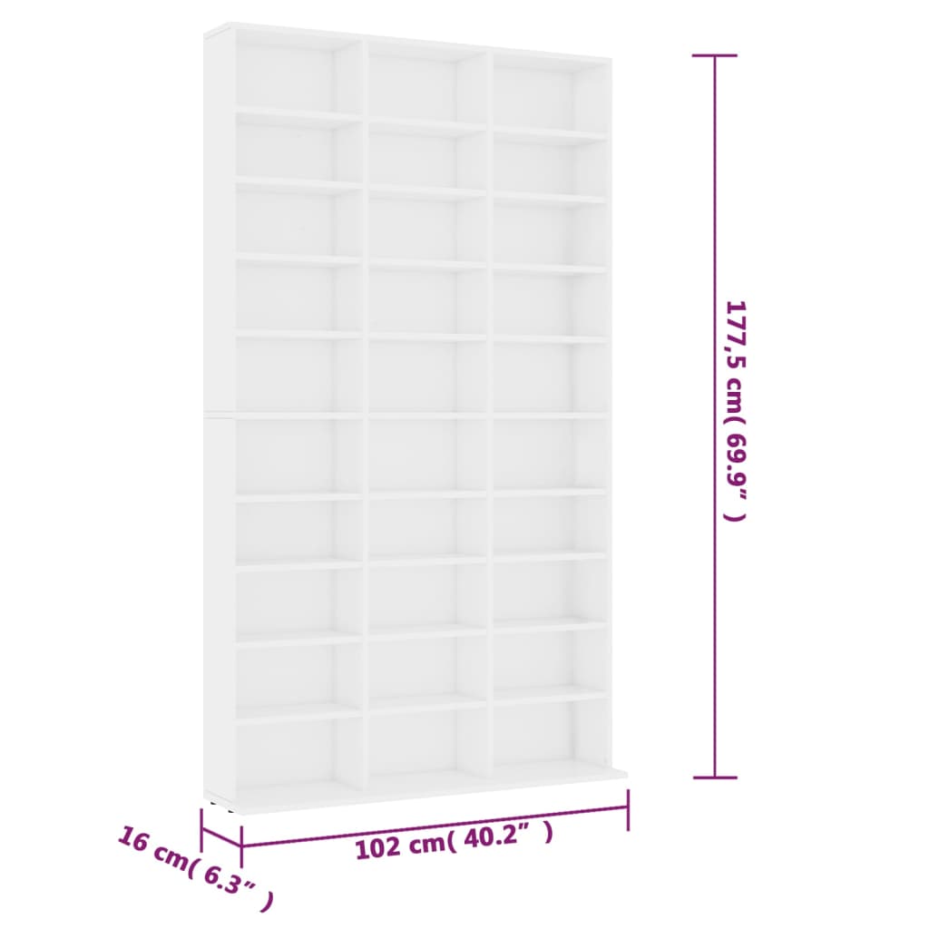 Cd-Hylle Hvit 102X16X177,5 Cm Konstruert Tre