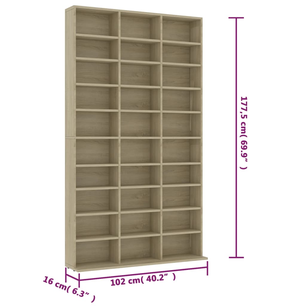 Cd-Hylle Sonoma Eik 102X16X177,5 Cm Konstruert Tre