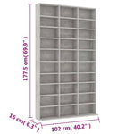 Cd-Hylle Betonggrå 102X16X177,5 Cm Konstruert Tre