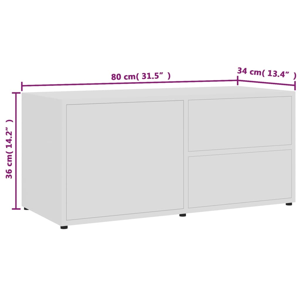 Tv-Benk Hvit 80X34X36 Cm Konstruert Tre