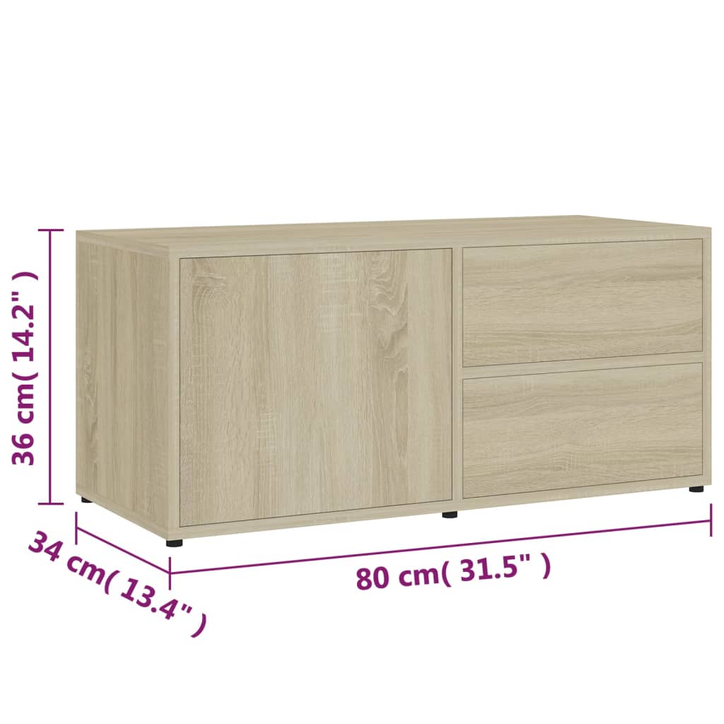 Tv-Benk Sonoma Eik 80X34X36 Cm Konstruert Tre