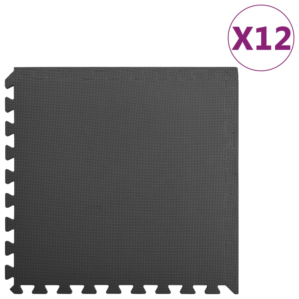 Gulvmatter 12 Stk 4,32 ㎡ Eva-Skum Svart