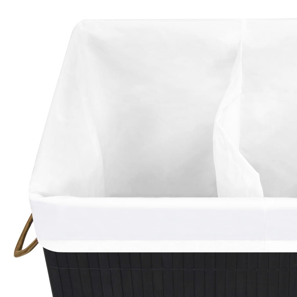 Skittentøyskurv Med 2 Seksjoner Bambus Svart 72 L