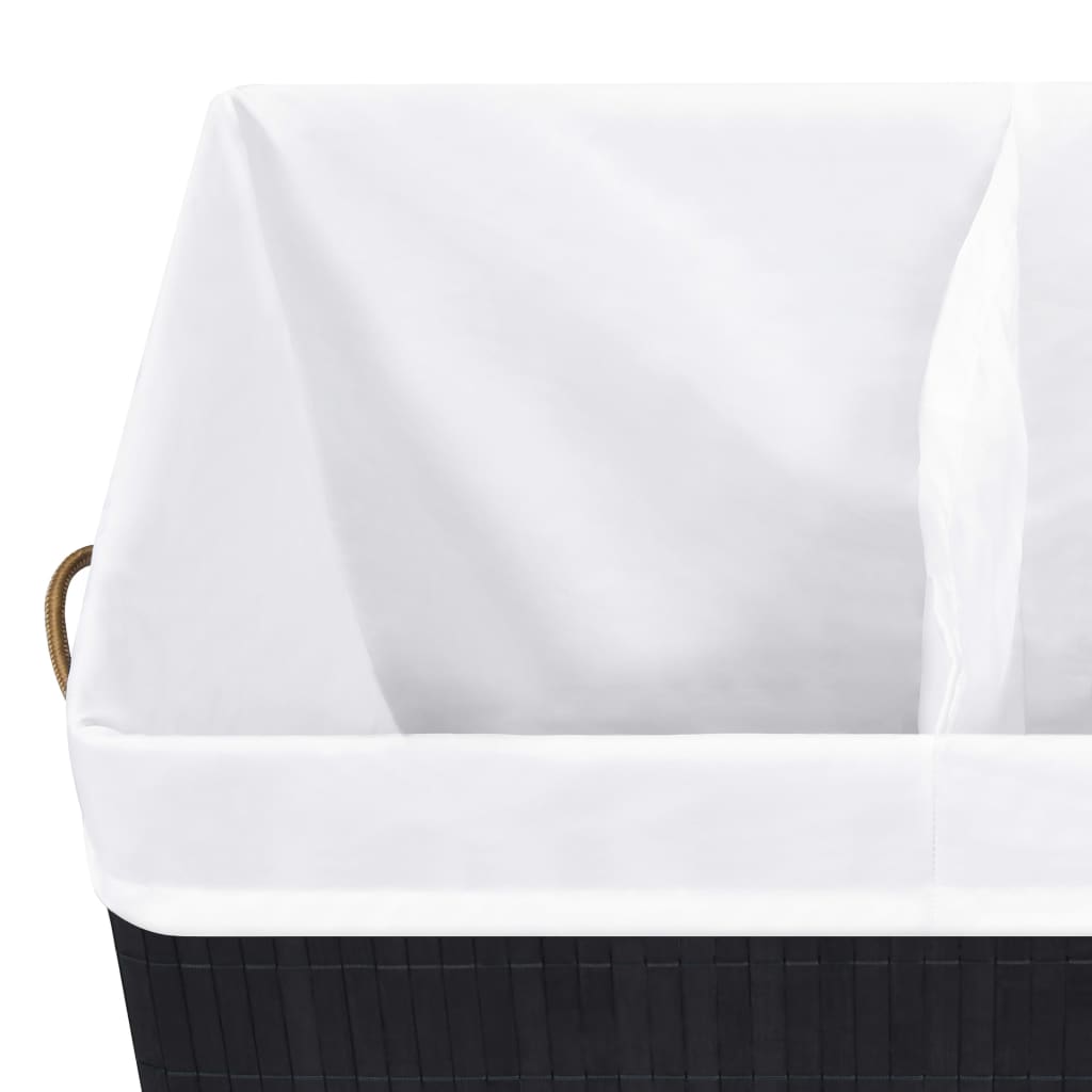 Skittentøyskurv Med 2 Seksjoner Bambus Svart 100 L