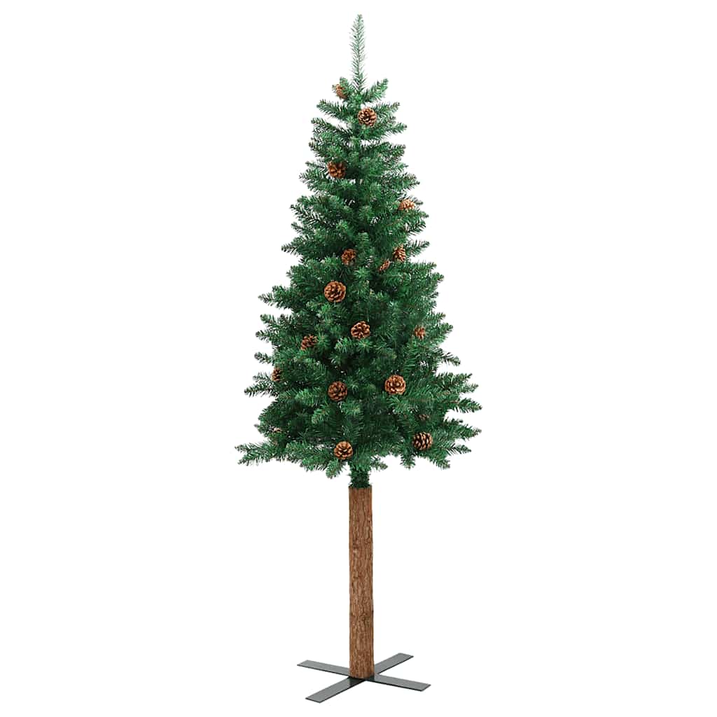 Slankt Juletre Med Ekte Tre Og Furukongler Grønn 180 Cm Pvc