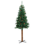 Slankt Juletre Med Ekte Tre Og Furukongler Grønn 210 Cm Pvc