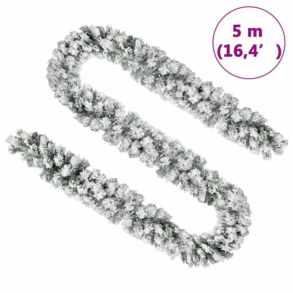 Julegirlander Med Flokket Snø Grønn 5 M Pvc