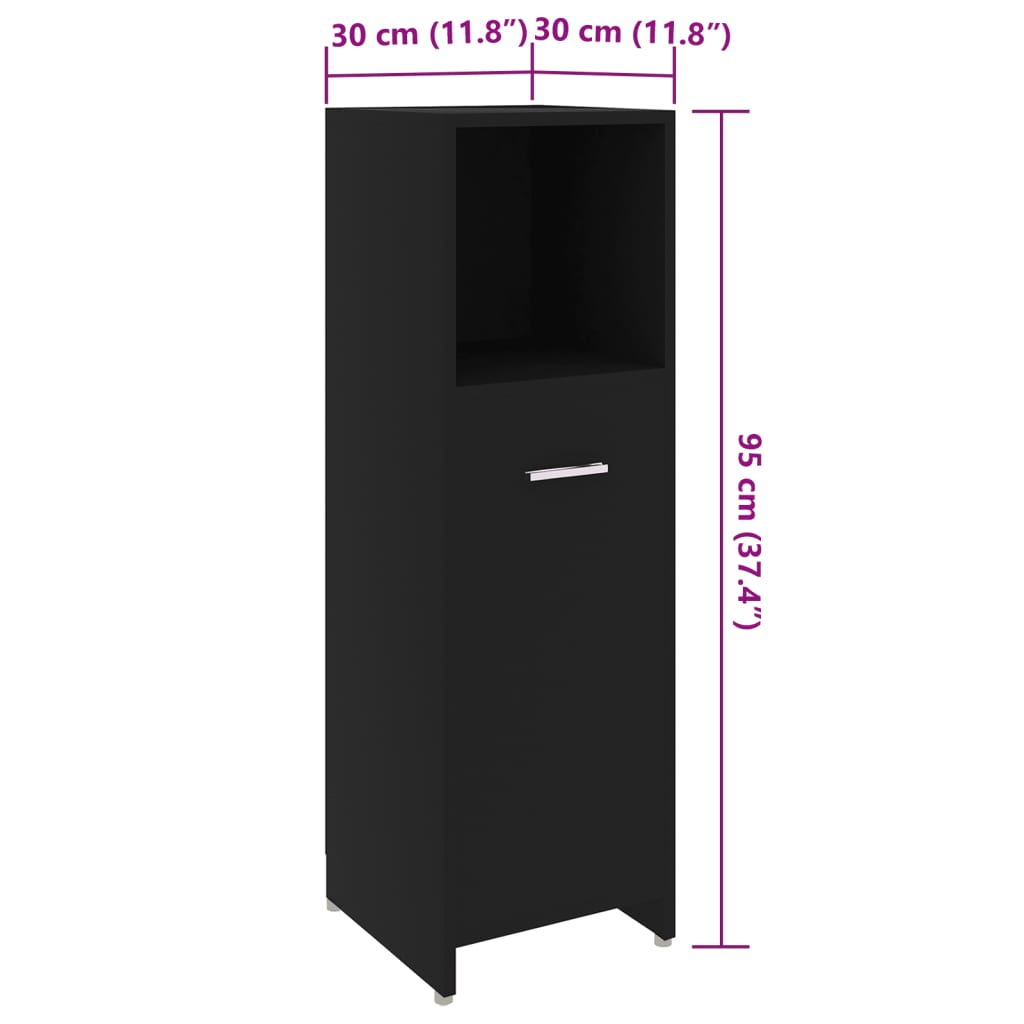 Baderomsskap Svart 30X30X95 Cm Konstruert Tre