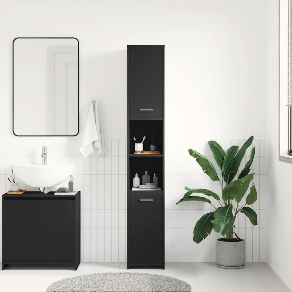 Baderomsskap Svart 30X30X183,5 Cm Konstruert Tre