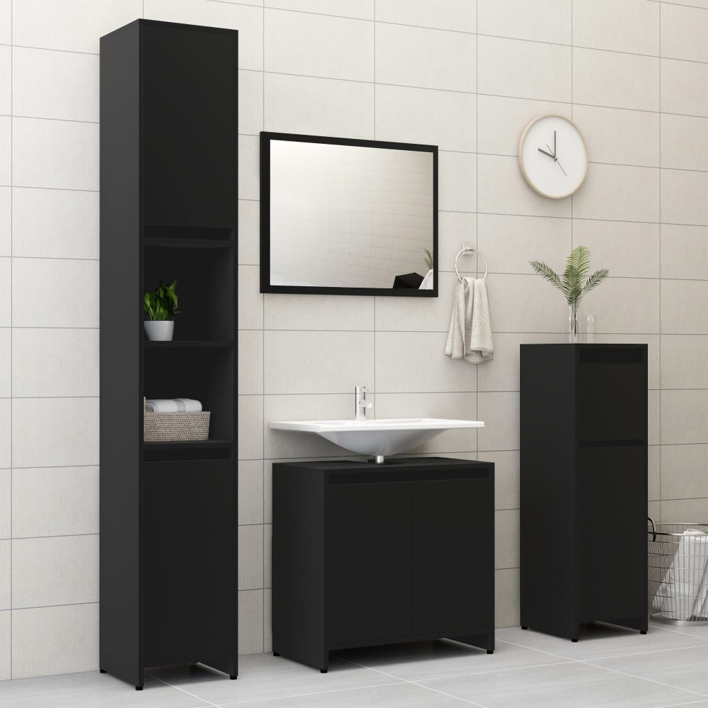 Baderomsskap Svart 30X30X95 Cm Konstruert Tre