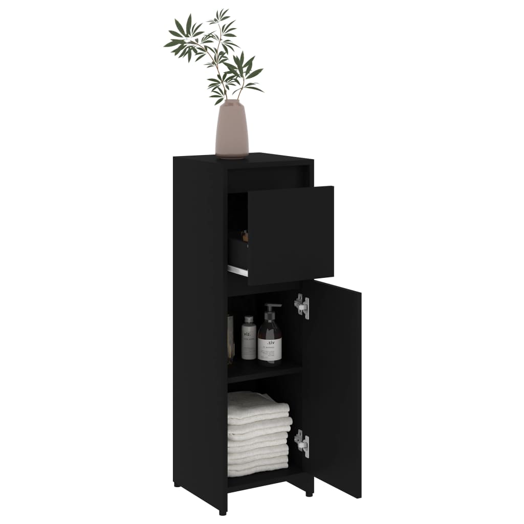 Baderomsskap Svart 30X30X95 Cm Konstruert Tre