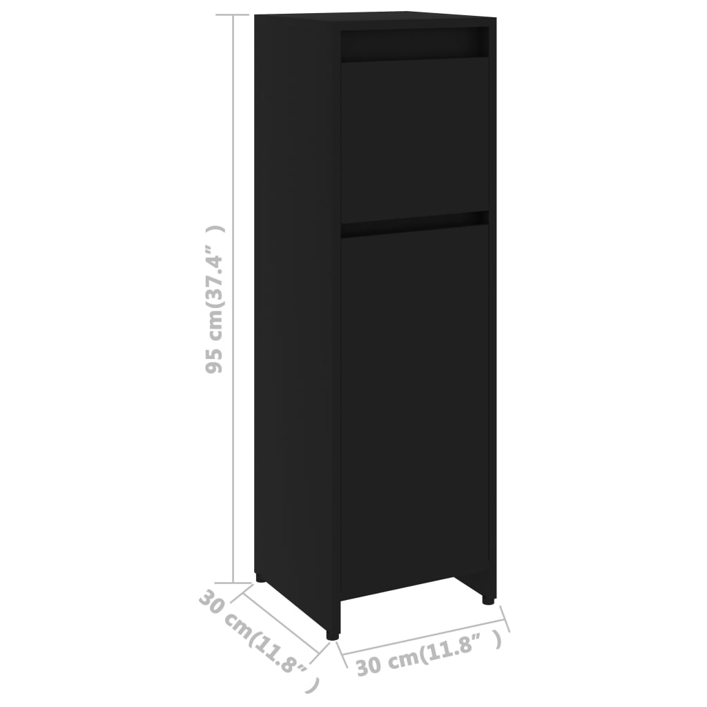 Baderomsskap Svart 30X30X95 Cm Konstruert Tre