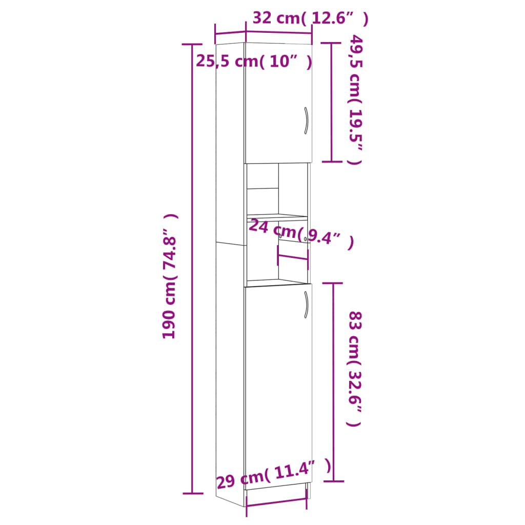 Baderomsskap Hvit 32X25,5X190 Cm Konstruert Tre