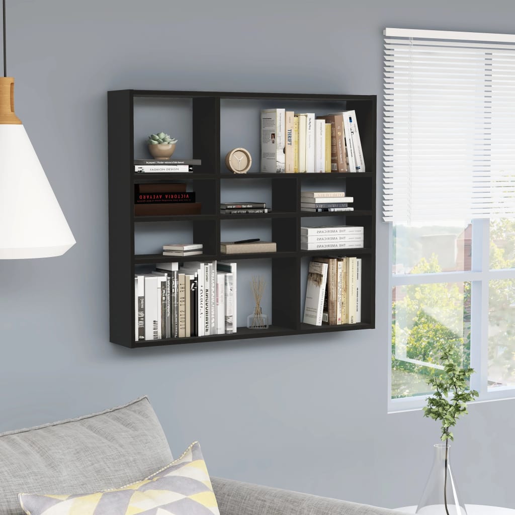 Vegghylle Svart 90X16X78 Cm Konstruert Tre