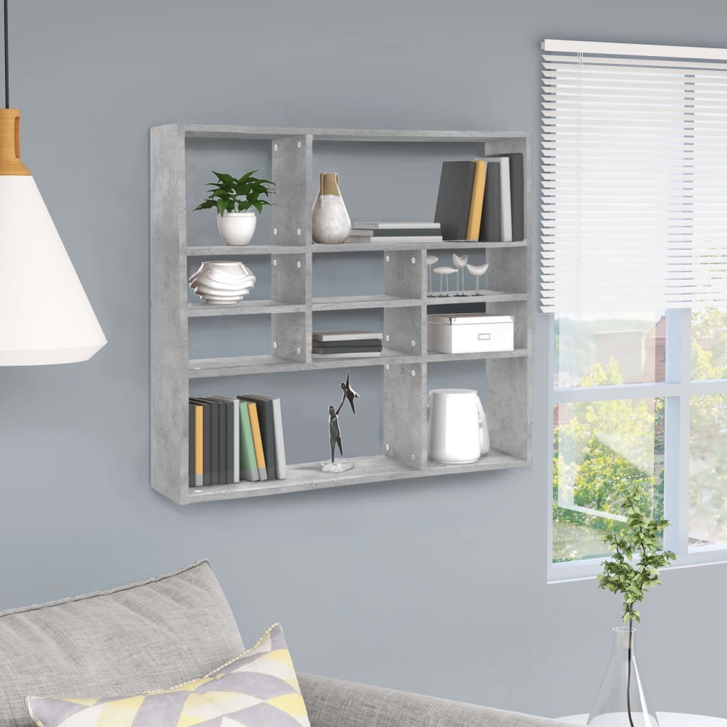 Vegghylle Betonggrå 90X16X78 Cm Konstruert Tre