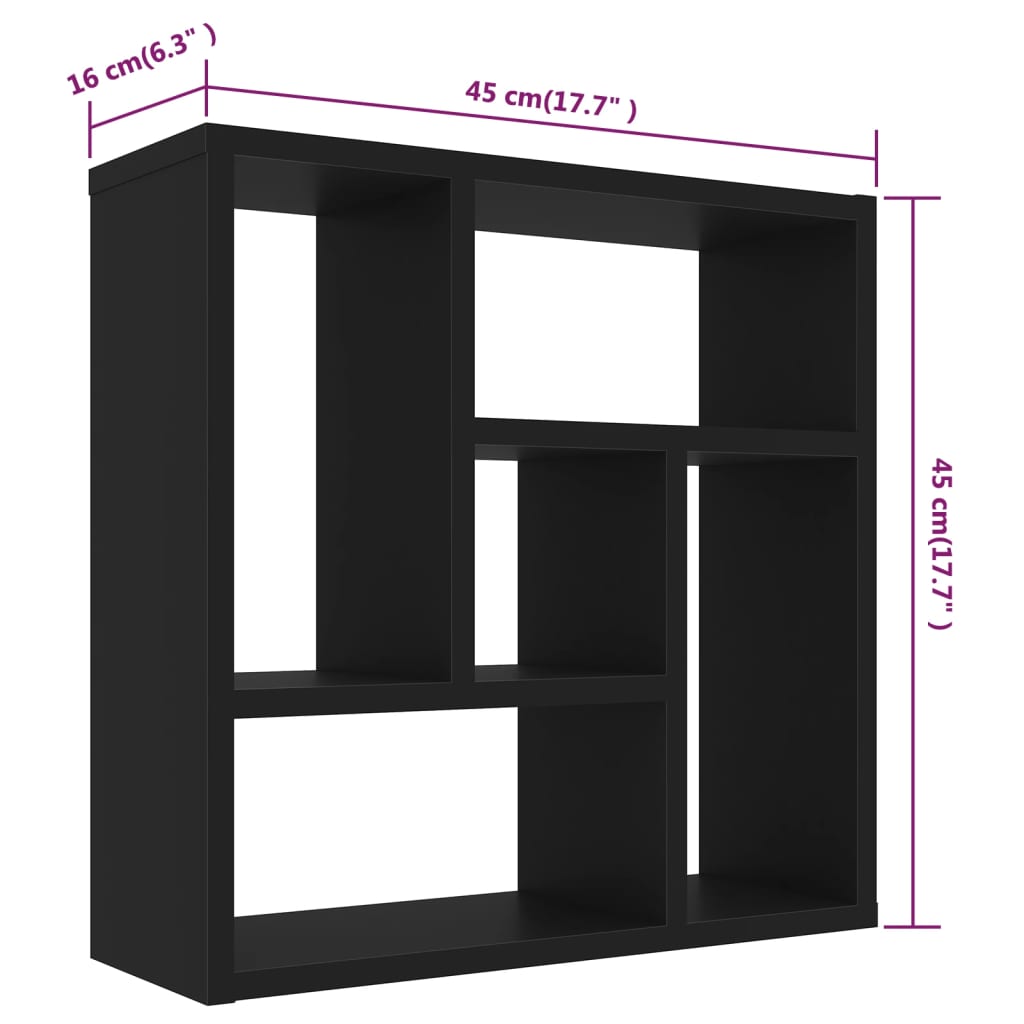 Vegghylle Svart 45,1X16X45,1 Cm Konstruert Tre