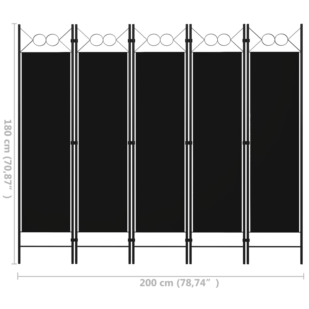 Romdeler 5 Paneler Svart 200X180 Cm