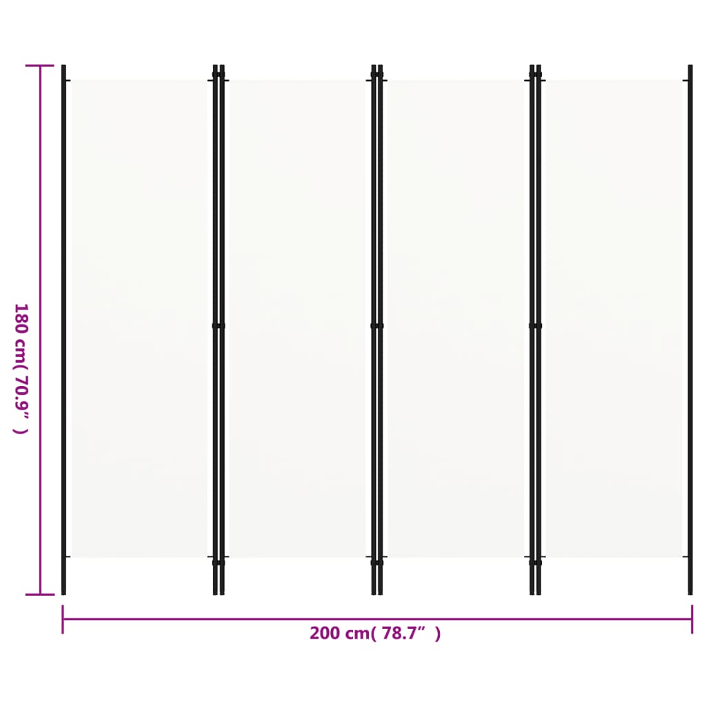 Romdeler 4 Paneler Hvit 200X180 Cm