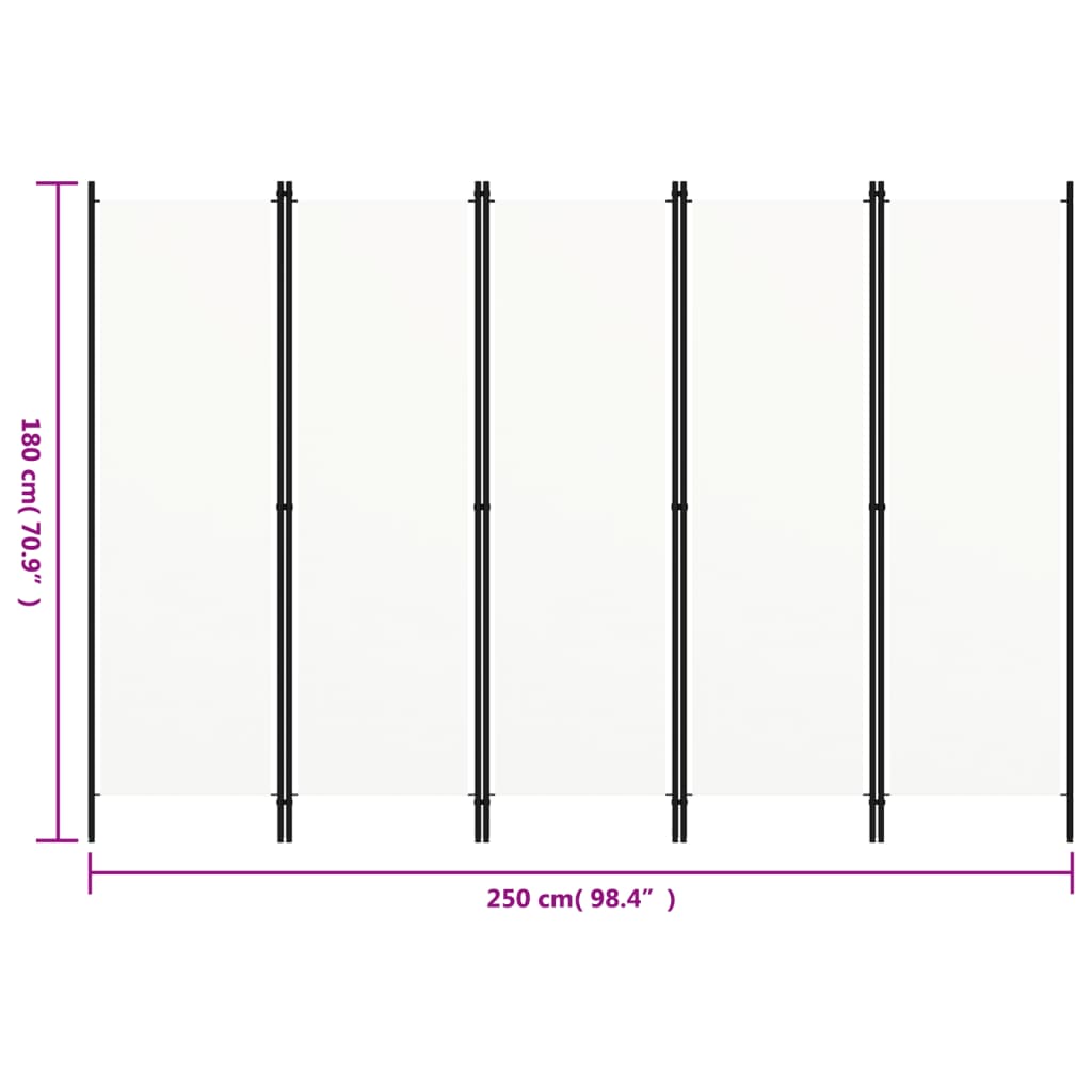 Romdeler Med 5 Paneler Hvit 250X180 Cm