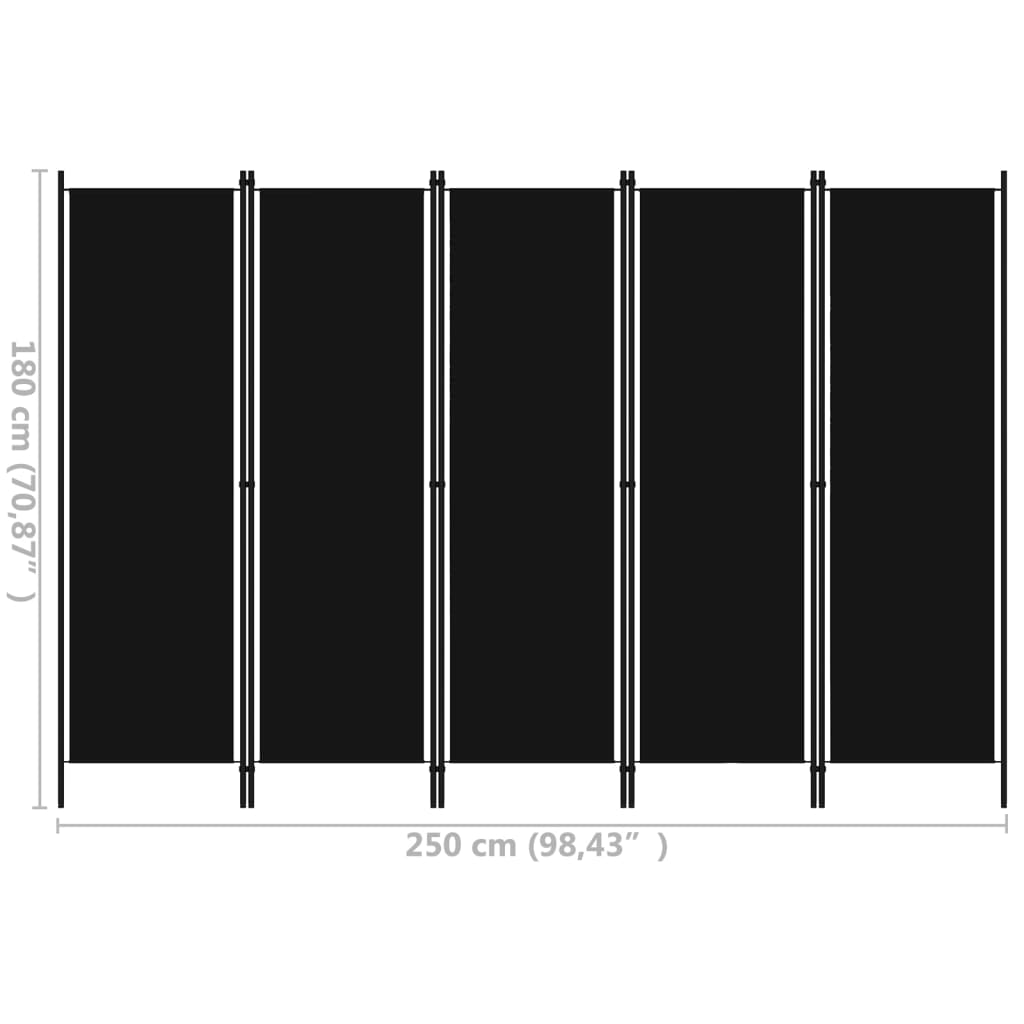 Romdeler Med 5 Paneler Svart 250X180 Cm