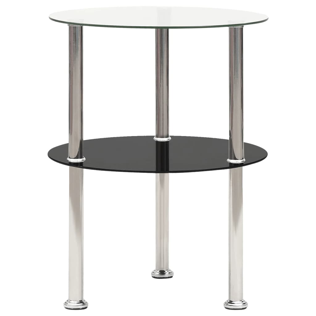 Sidebord 2 Etasjer Gjennomsiktig Og Svart 38 Cm Herdet Glass