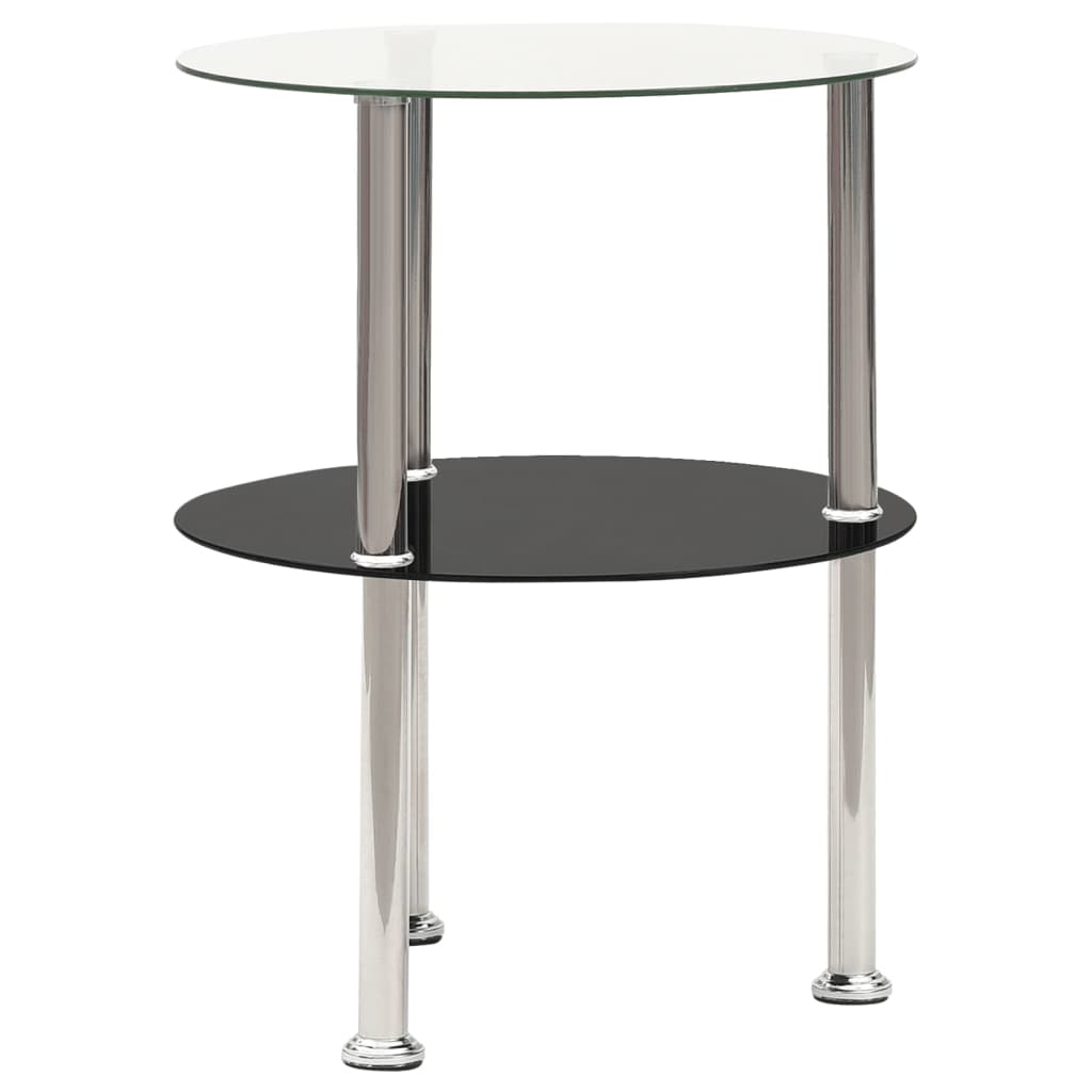 Sidebord 2 Etasjer Gjennomsiktig Og Svart 38 Cm Herdet Glass
