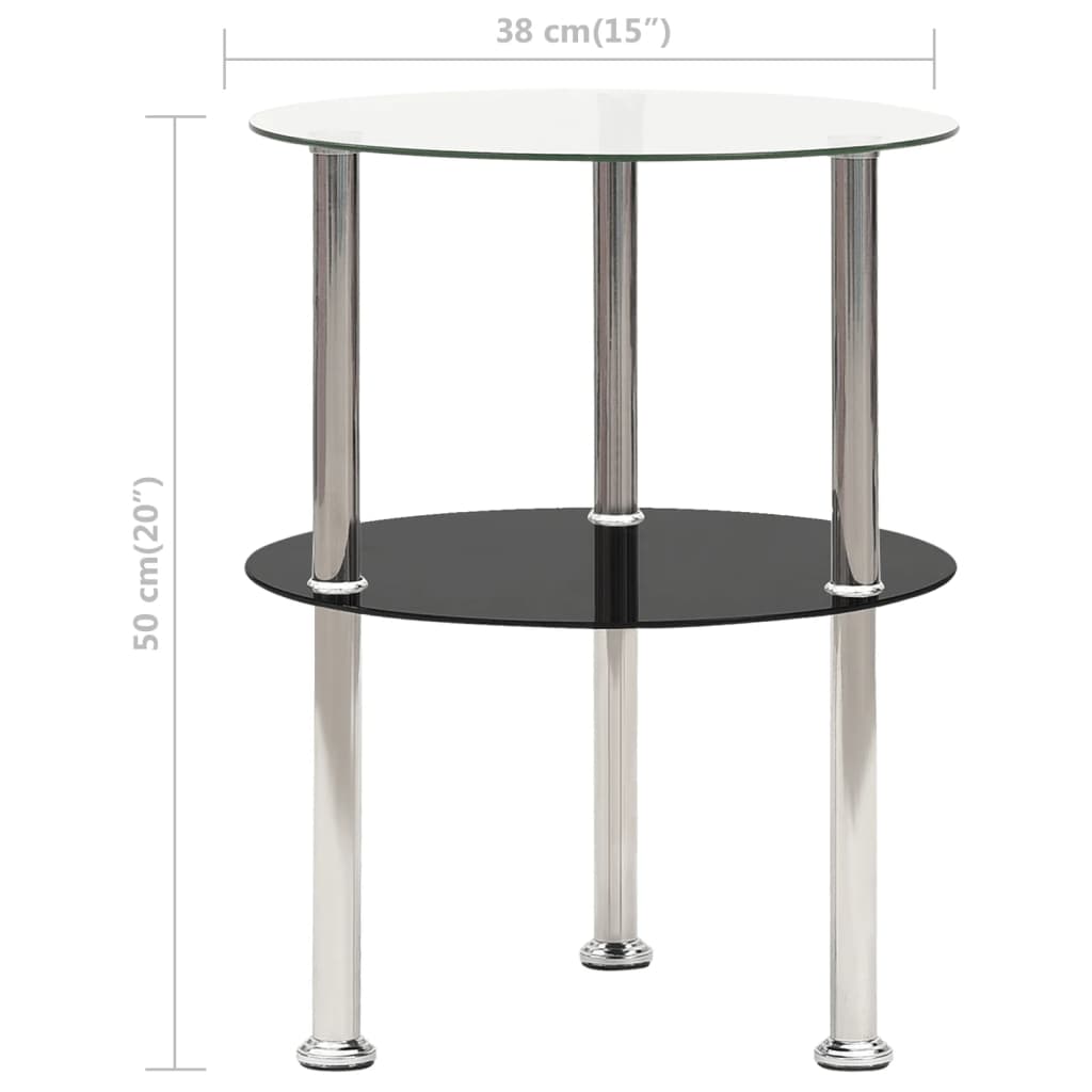 Sidebord 2 Etasjer Gjennomsiktig Og Svart 38 Cm Herdet Glass