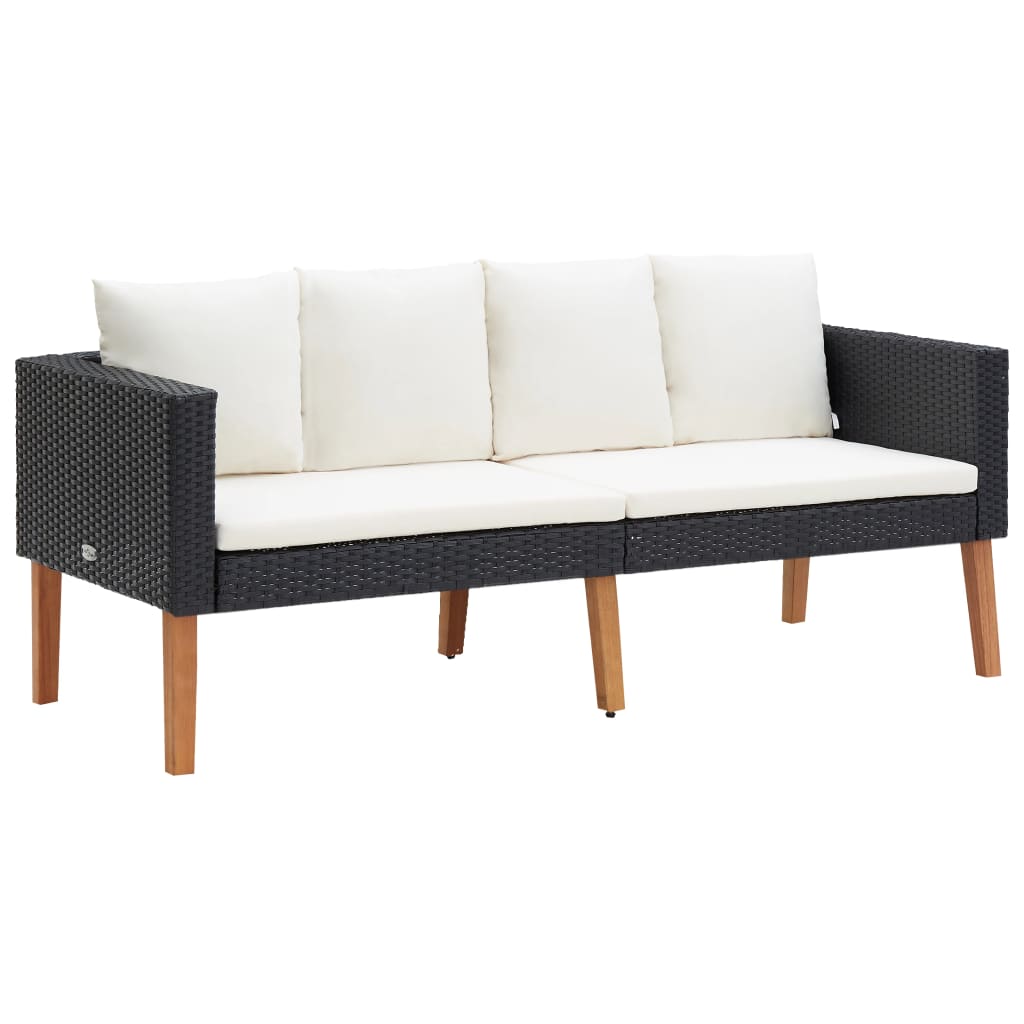 Hagesofa Med Puter 2 Seter Polyrotting Svart