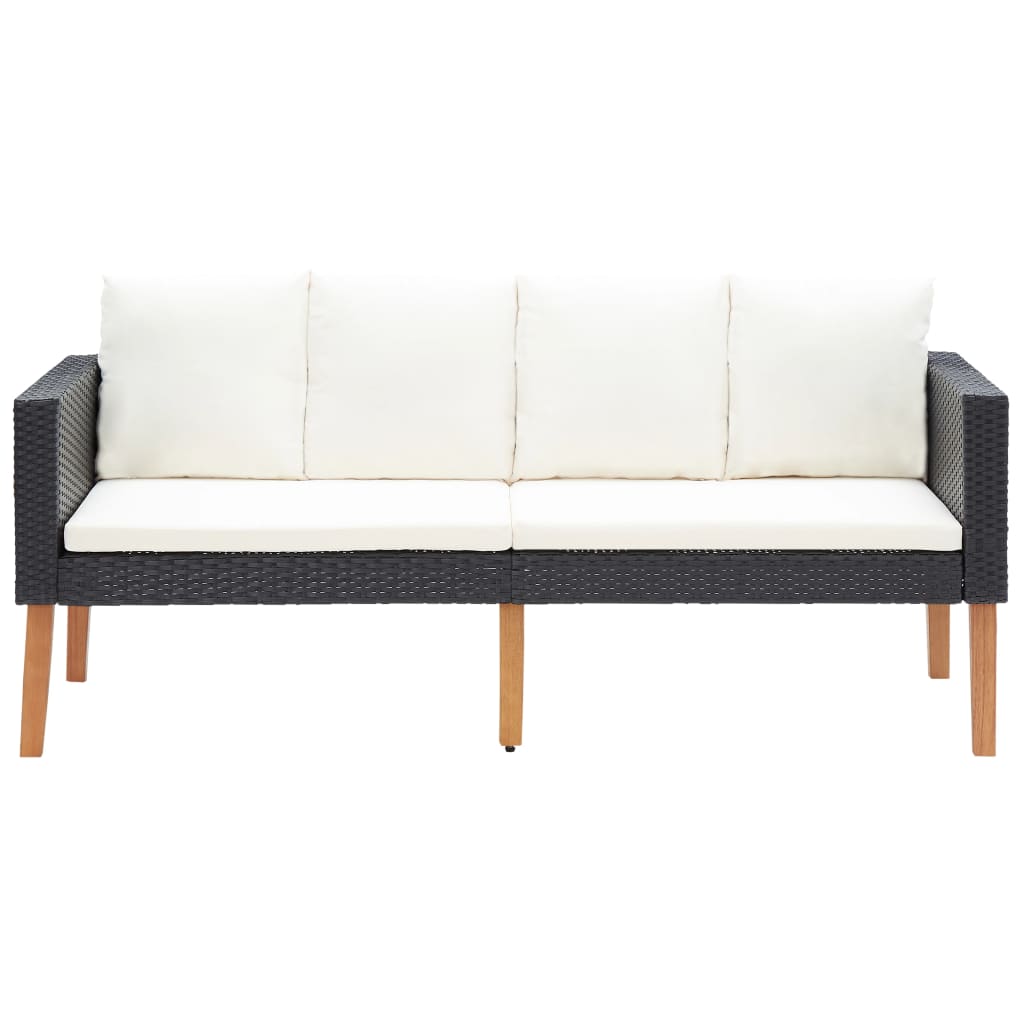 Hagesofa Med Puter 2 Seter Polyrotting Svart
