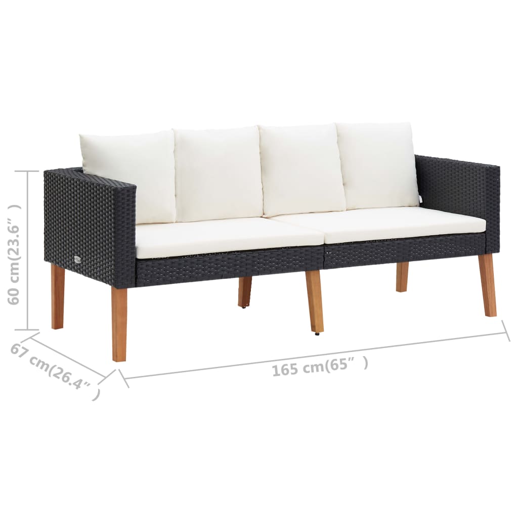 Hagesofa Med Puter 2 Seter Polyrotting Svart