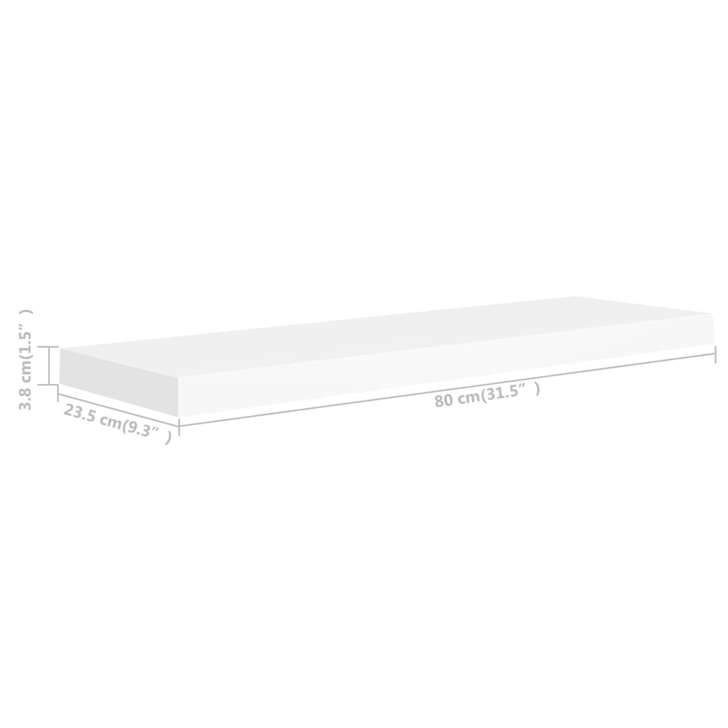 Flytende Vegghyller 2 Stk Hvit 80X23,5X3,8 Cm Mdf