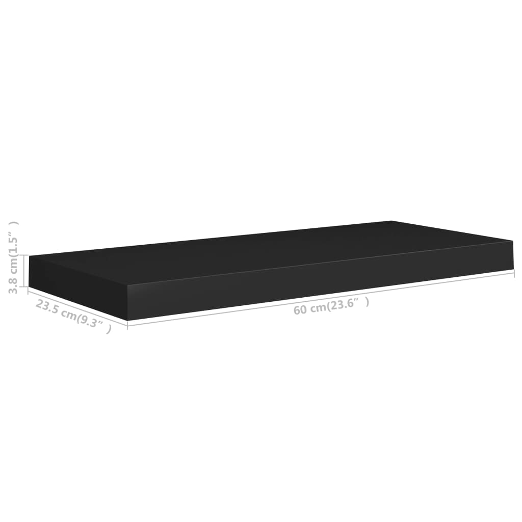 Flytende Vegghyller 2 Stk Svart 60X23,5X3,8 Cm Mdf