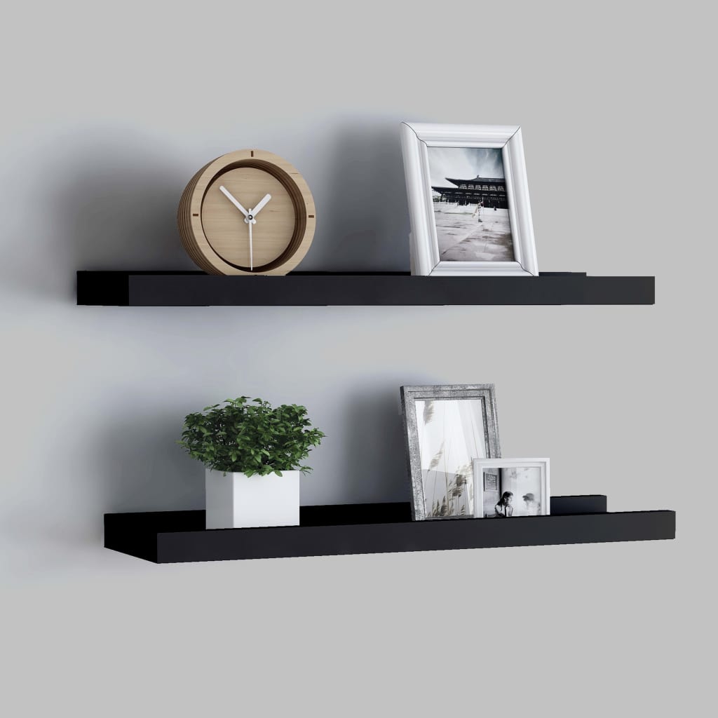 Flytende Vegghyller 2 Stk Svart 40X9X3 Cm Mdf
