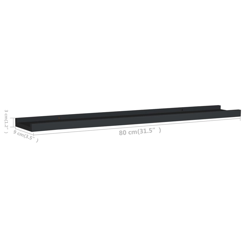 Flytende Vegghyller 2 Stk Svart 80X9X3 Cm Mdf