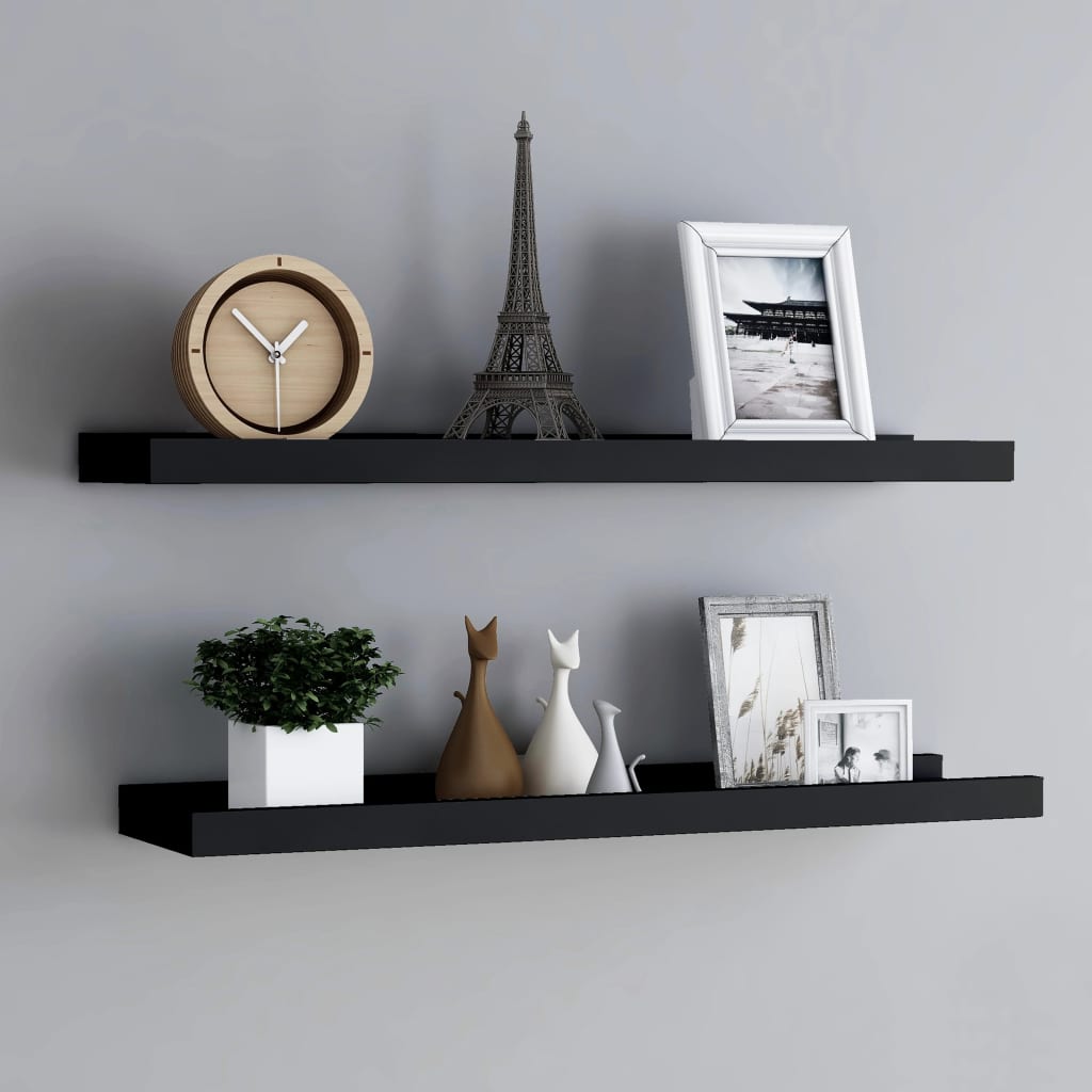 Flytende Vegghyller 2 Stk Svart 80X9X3 Cm Mdf