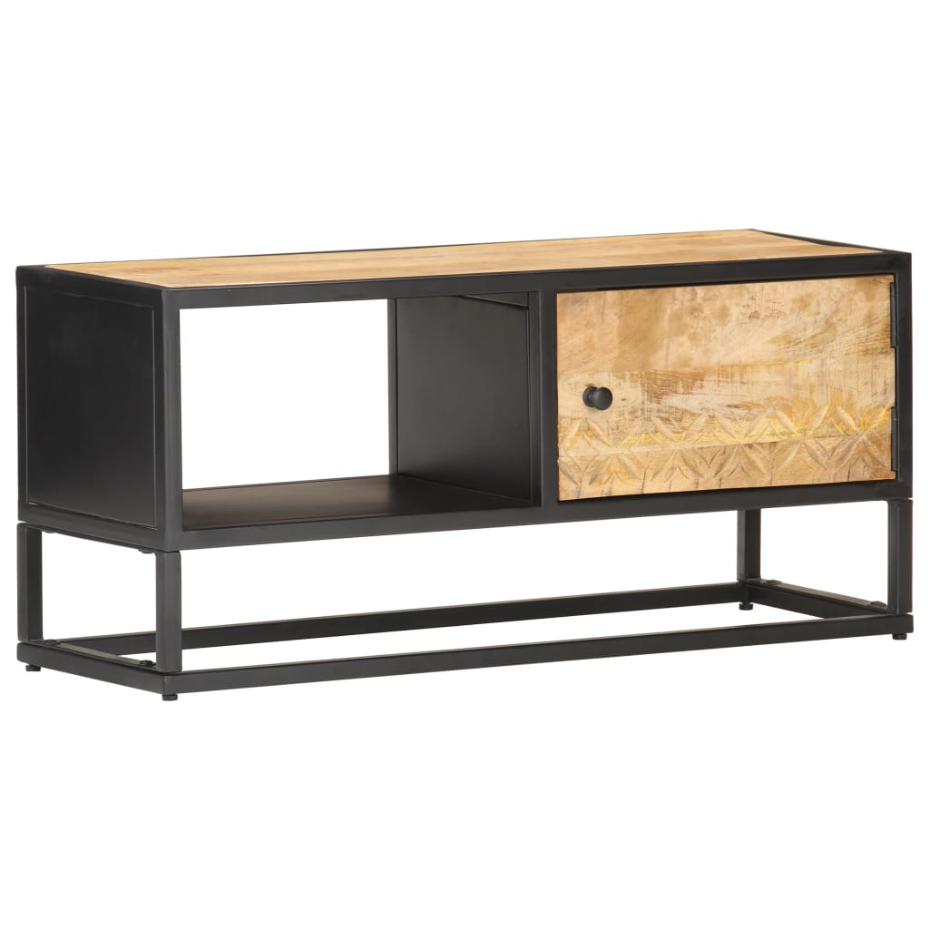 Tv-Benk Med Utskåret Dør 90X30X40 Cm Grovt Mangotre