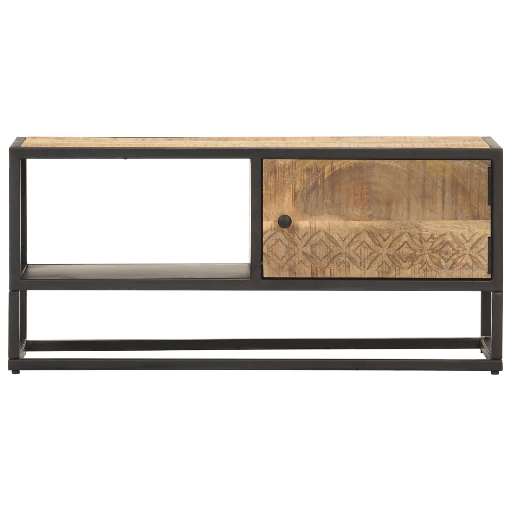 Tv-Benk Med Utskåret Dør 90X30X40 Cm Grovt Mangotre