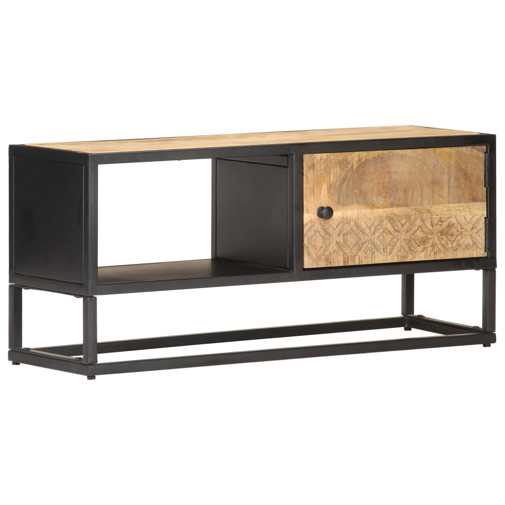 Tv-Benk Med Utskåret Dør 90X30X40 Cm Grovt Mangotre
