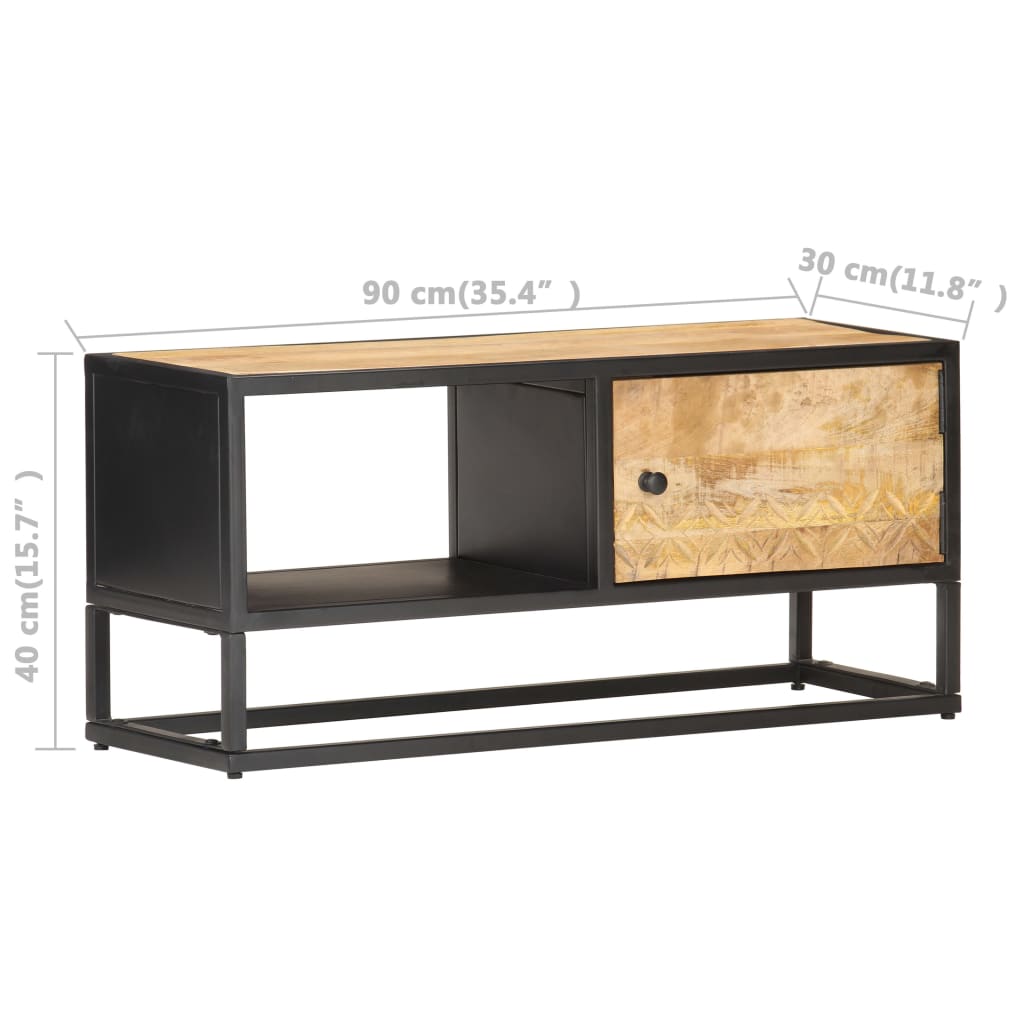 Tv-Benk Med Utskåret Dør 90X30X40 Cm Grovt Mangotre
